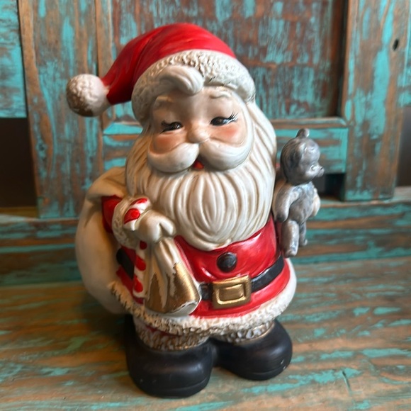 Vintage Homco Santa Sack Teddy Bear Bank #5407 Made in Taiwan 6” - Picture 1 of 8